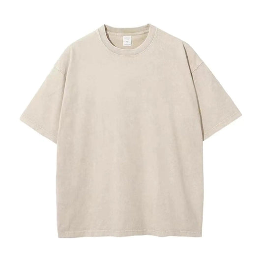 Oversized Cotton Solid T Shirts for Men Vintage Streetwear Basic Tees Baggy Hip Hop Unisex Tops Acid Wash Tshirt (Apricot3XL)